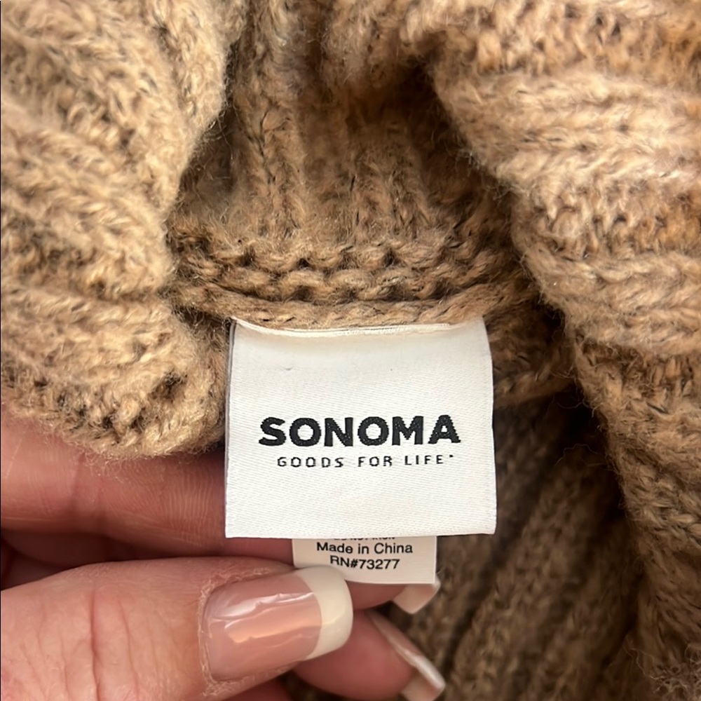 Sonoma Brown Cowl Neck Sweater Chunky Knit - Picture 3 of 5